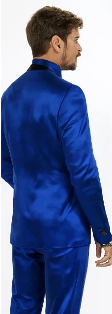 Sateen Fabric Suit - Shiny Tuxedo - Prom Suit - Groom Tuxedos - Royal Blue - Image 4