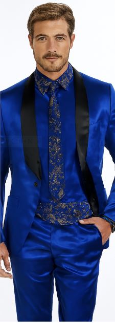 Sateen Fabric Suit - Shiny Tuxedo - Prom Suit - Groom Tuxedos - Royal Blue - Image 5