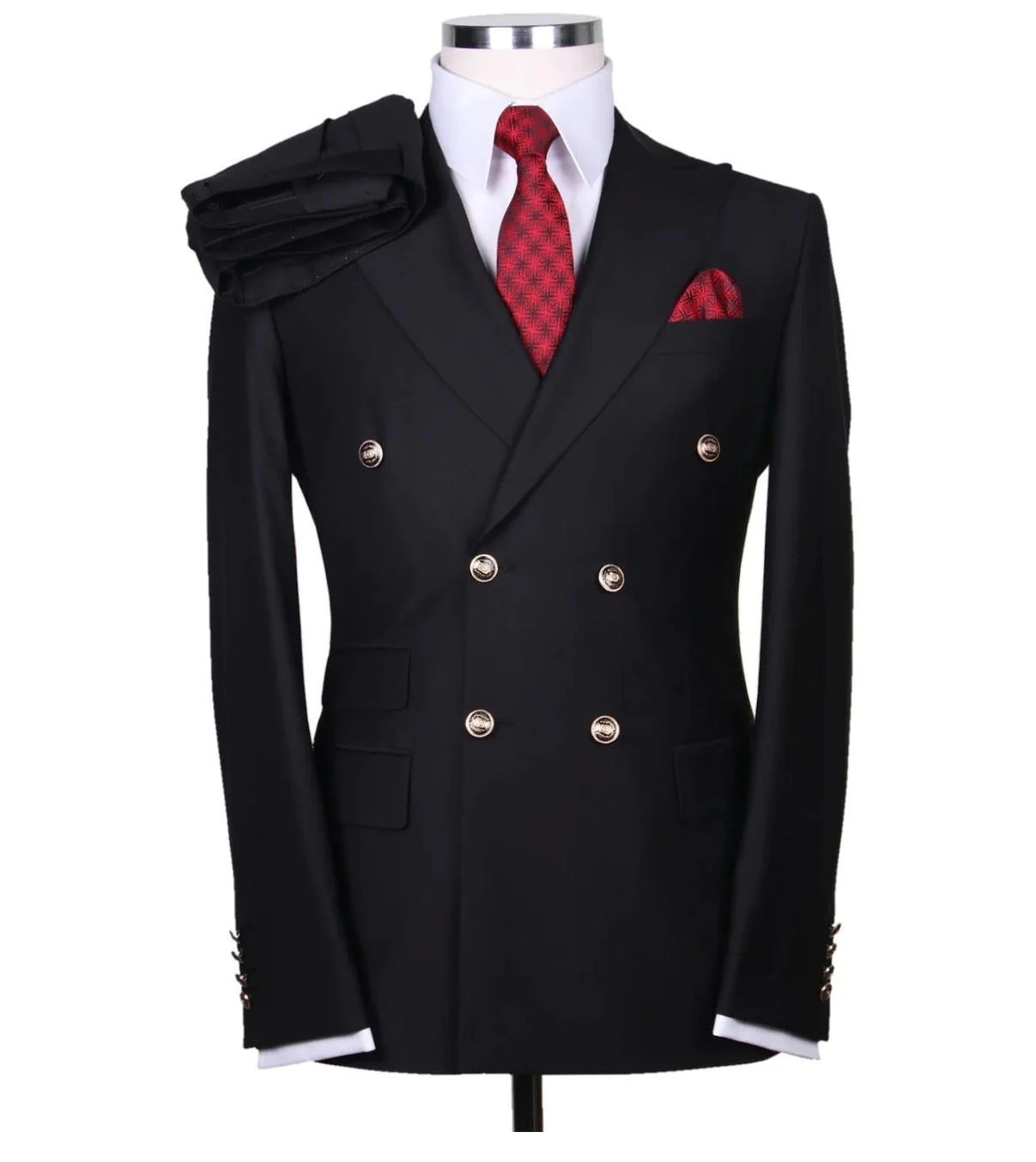 Mens Classic Wool Double Breasted Suit in Black - Image 2