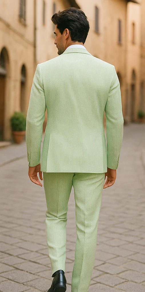Sear Sucker Suit Mens 3pc 100% Cotton Seersucker Sear sucker suit Yellow & Green Striped - High End Suits - High Quality Suits - Image 6
