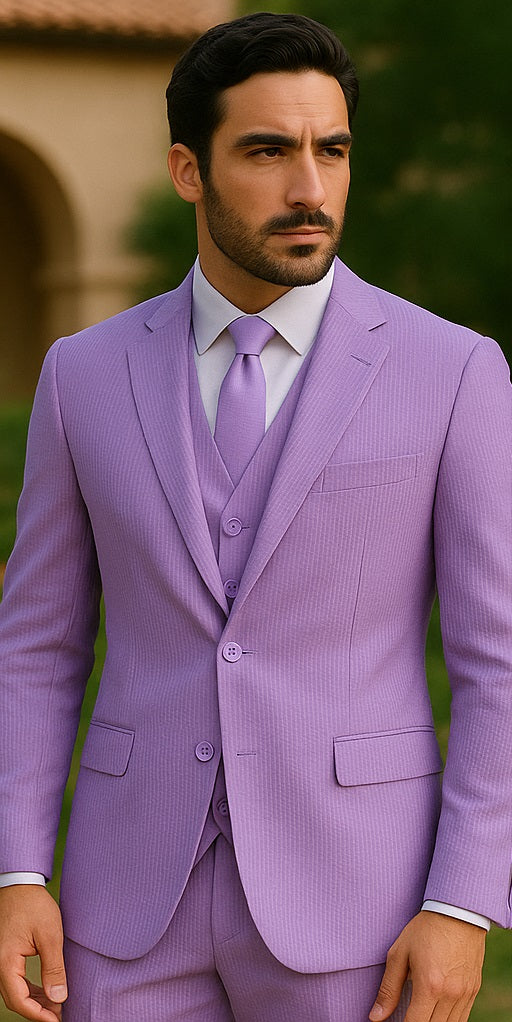 Sear Sucker Suit Mens 3pc 100% Cotton Seersucker Sear sucker suits Lavender & Pink - High End Suits - High Quality Suits - Image 2