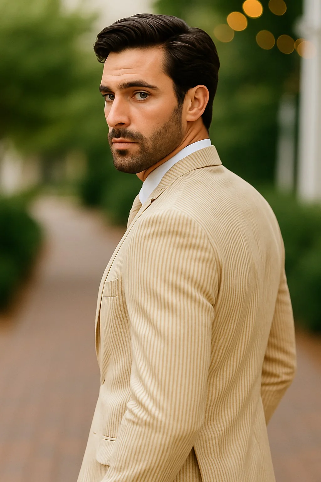 Sear Sucker Suit Mens 3pc 100% Cotton Seersucker Sear sucker suits Tan - High End Suits - High Quality Suits - Image 3