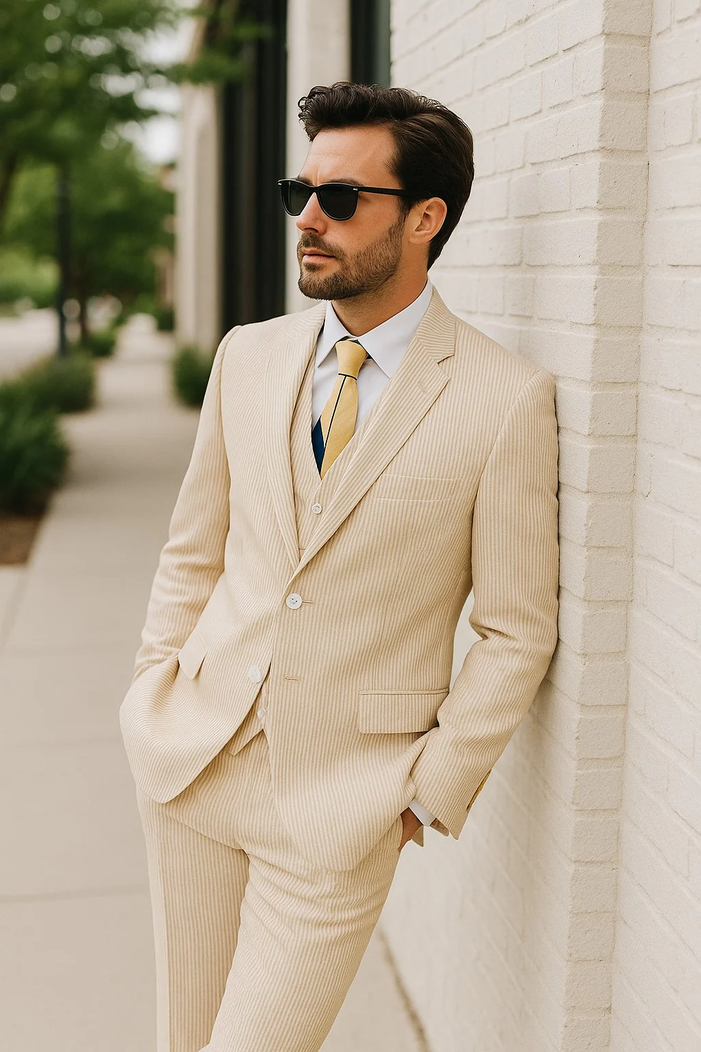 Sear Sucker Suit Mens 3pc 100% Cotton Seersucker Sear sucker suits Taupe - High End Suits - High Quality Suits