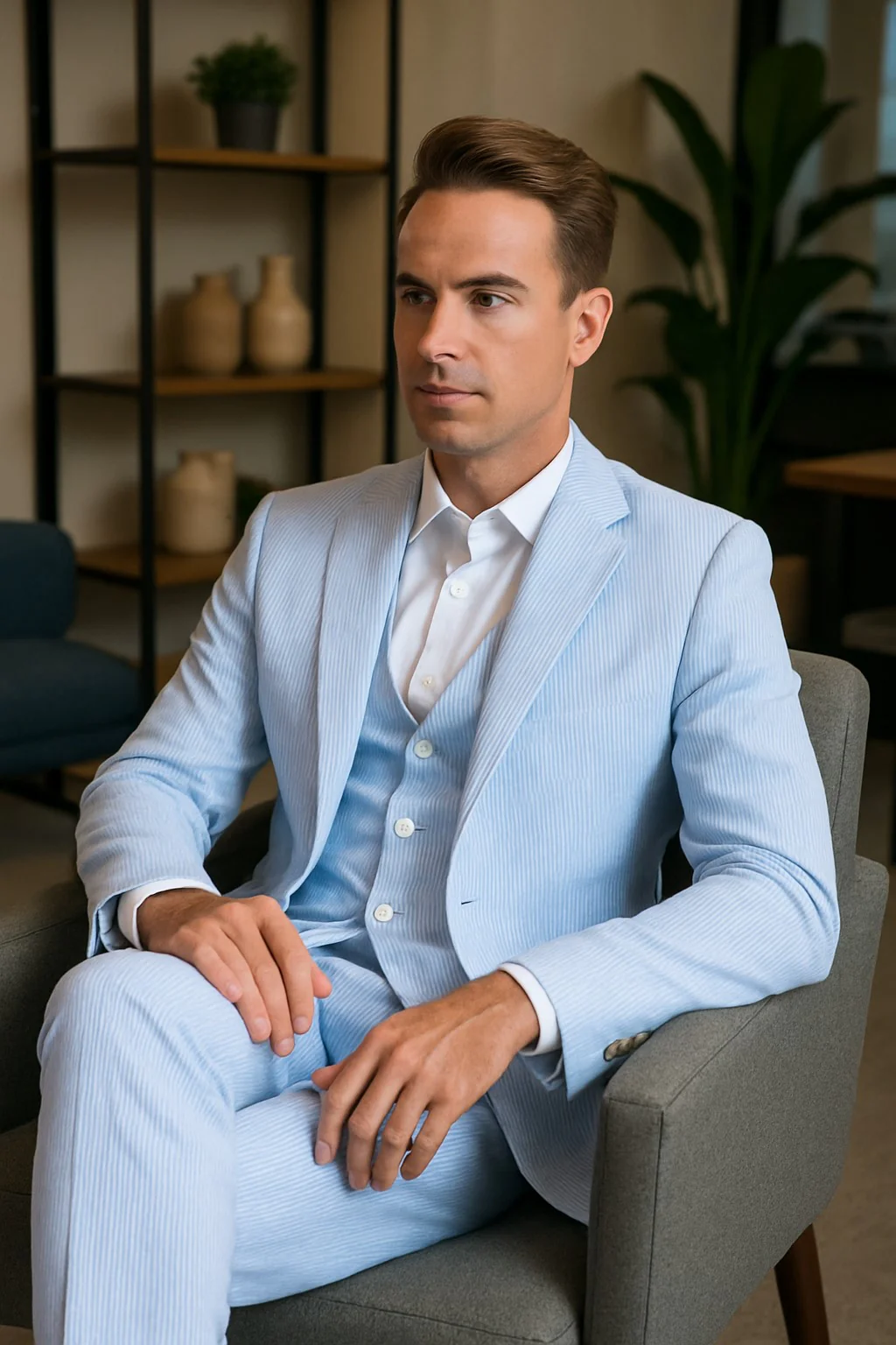 Sear Sucker Suit Mens 3pc 100% Cotton Seersucker Sear sucker suits Taupe - High End Suits - High Quality Suits - Image 8