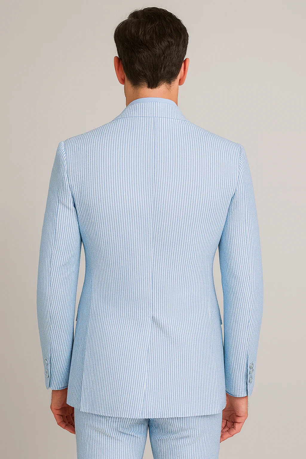 Seersucker Suit Peak Lapel Suit in Color "BLUE" - Summer Fabric Tone on Tone Shadow Stripe By Rossiman - Image 5