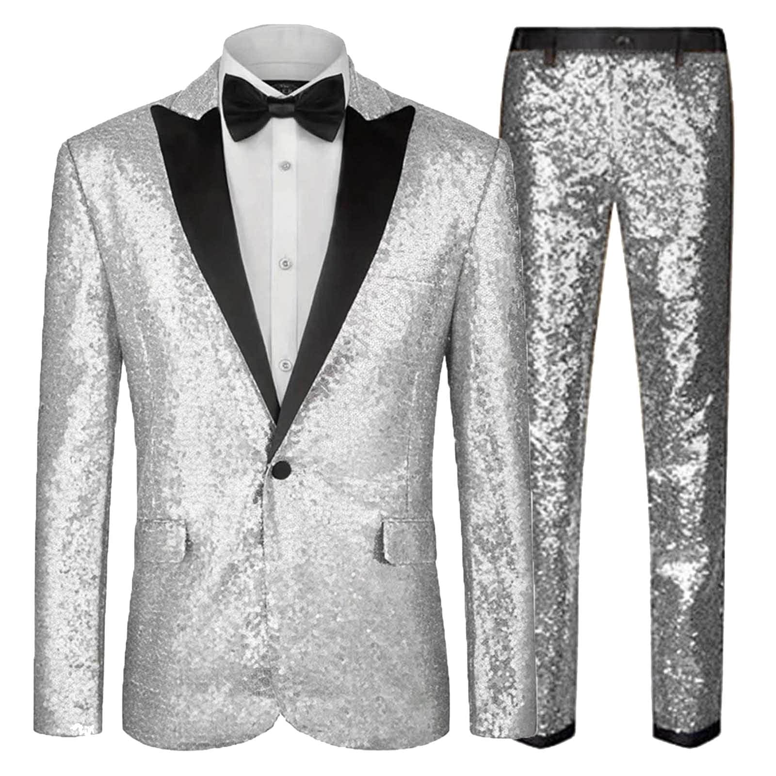Sequin Suit - Silver Grey Shiny Suit Perfect for Stage or Prom Fancy Pattern Glitter Fabric - Image 9