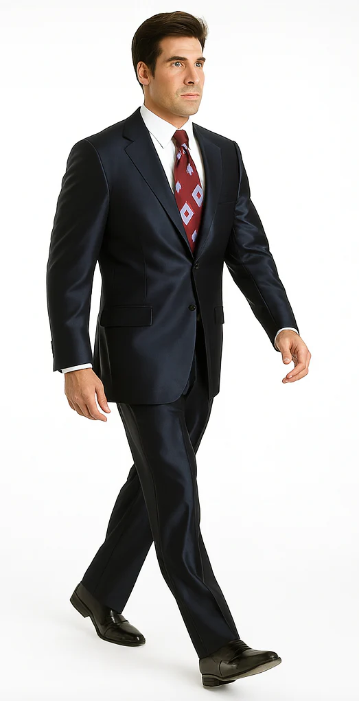 Sharkskin Shiny Sheen 2 Button Dark Blue Sharkskin Men'S Suit - Image 3