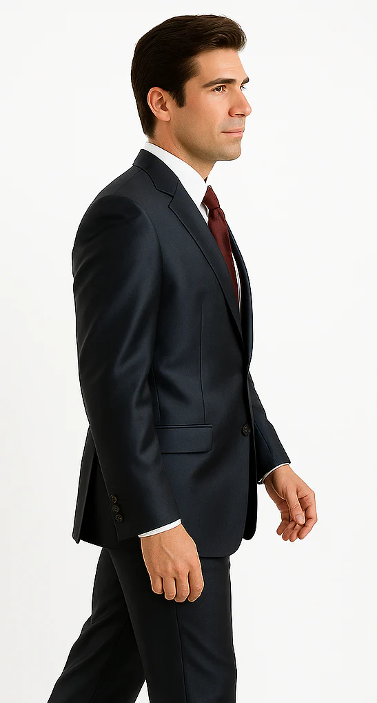 Sharkskin Shiny Sheen 2 Button Dark Blue Sharkskin Men'S Suit - Image 7