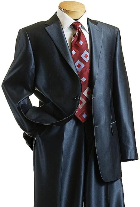Sharkskin Shiny Sheen 2 Button Dark Blue Sharkskin Men'S Suit - Image 9