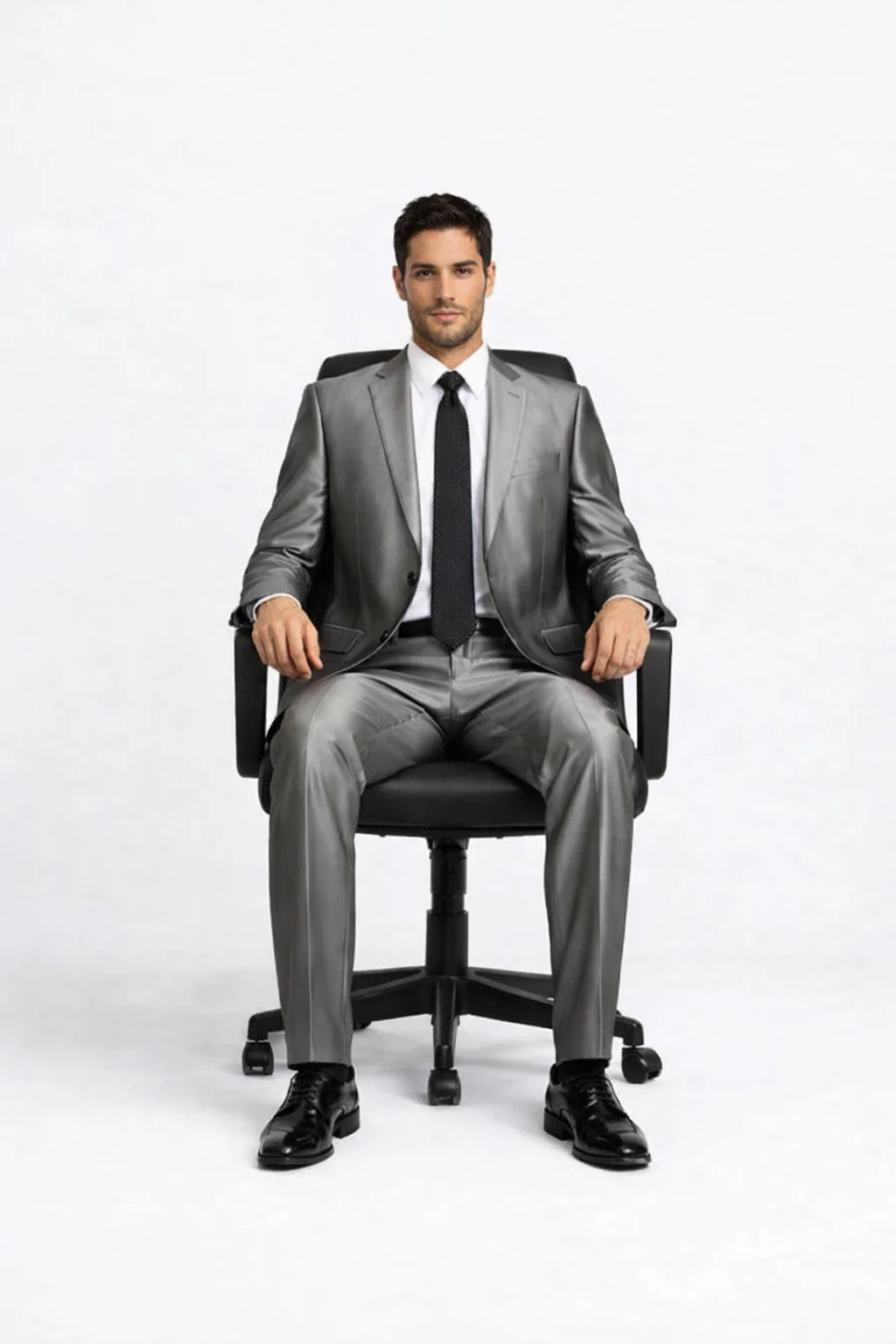 Shiny 2 Buttons Silver Grey ~ Gray Flashy Sharkskin Men's Cheap Priced Business Suits Clearance Sale - Image 5
