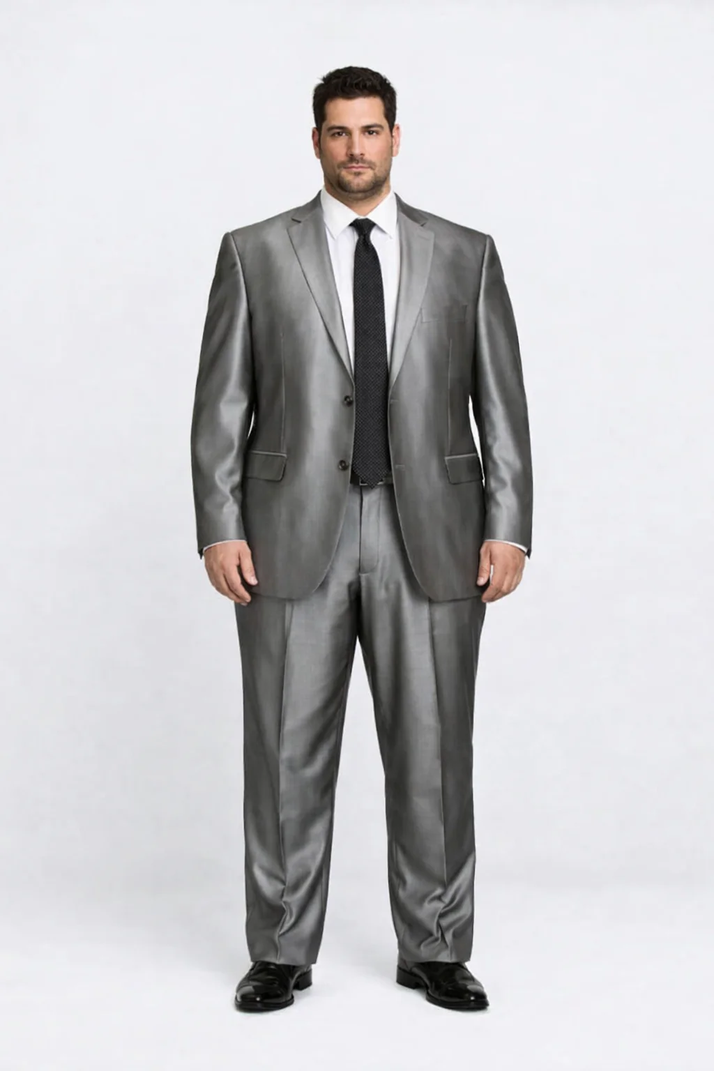 Shiny 2 Buttons Silver Grey ~ Gray Flashy Sharkskin Men's Cheap Priced Business Suits Clearance Sale - Image 6