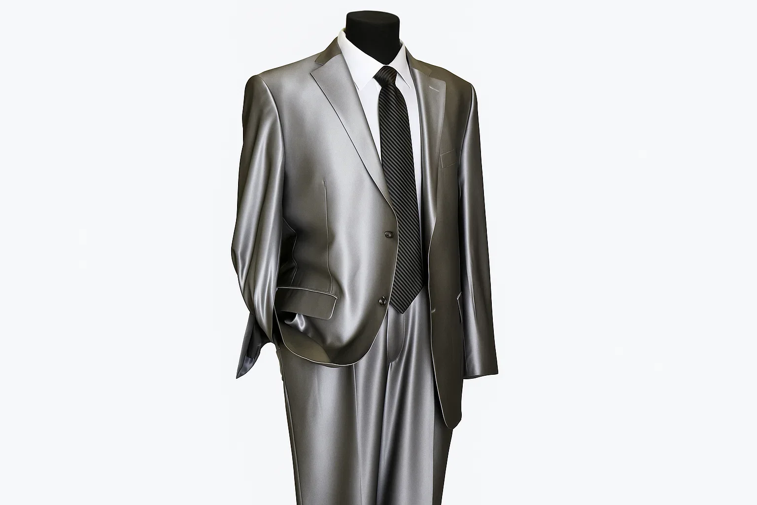 Shiny 2 Buttons Silver Grey ~ Gray Flashy Sharkskin Men's Cheap Priced Business Suits Clearance Sale - Image 9