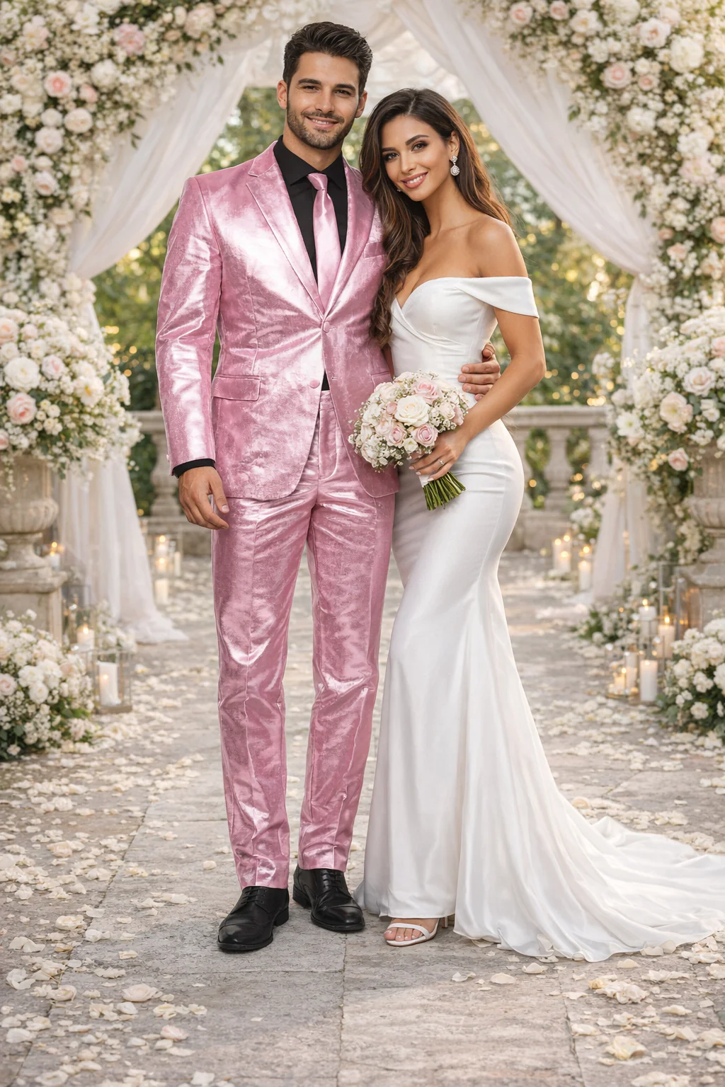 Shiny Metallic Party Pink Suit - Image 7