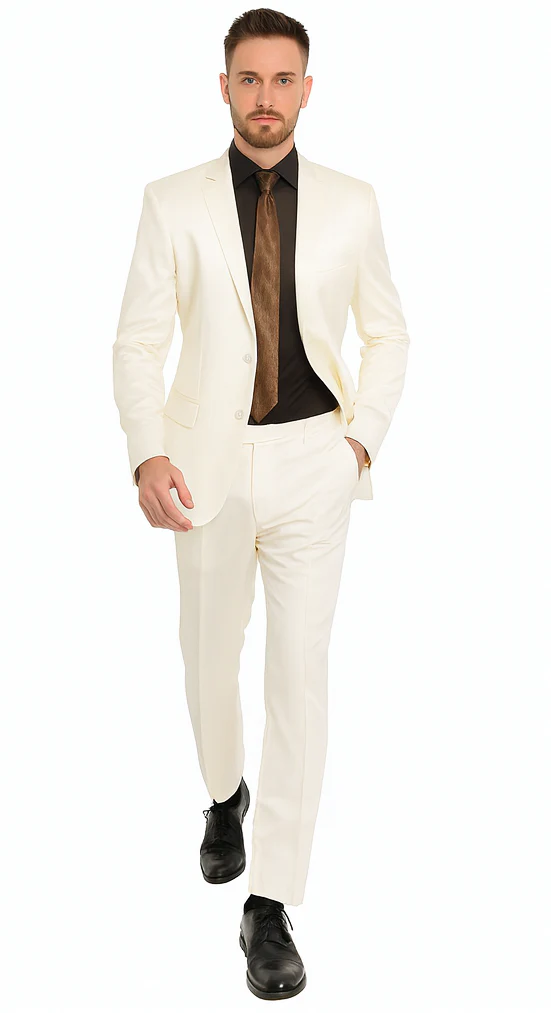 Shiny Sharkskin Metallic 2 Button Suits Off-White - Image 4