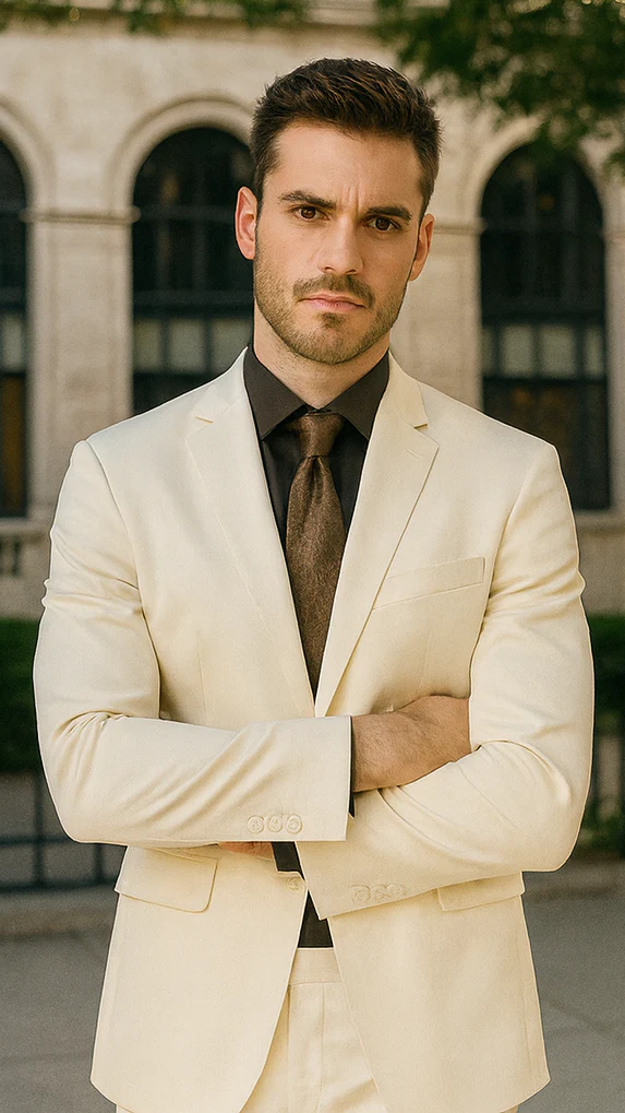 Shiny Sharkskin Metallic 2 Button Suits Off-White - Image 6
