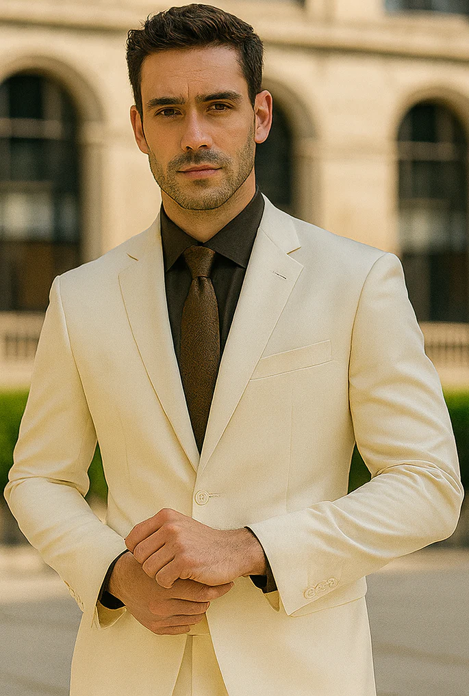 Shiny Sharkskin Metallic 2 Button Suits Off-White - Image 7