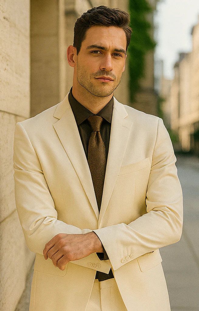 Shiny Sharkskin Metallic 2 Button Suits Off-White - Image 8