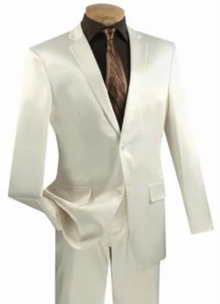 Shiny Sharkskin Metallic 2 Button Suits Off-White - Image 9