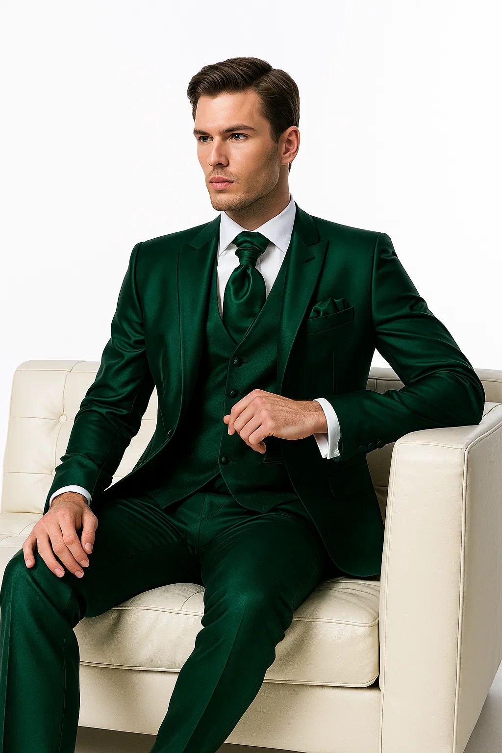 Shiny Suit - Prom Suit - Vested Sateen Flashy Suit - Hunter Green - Emerald Color - Image 4