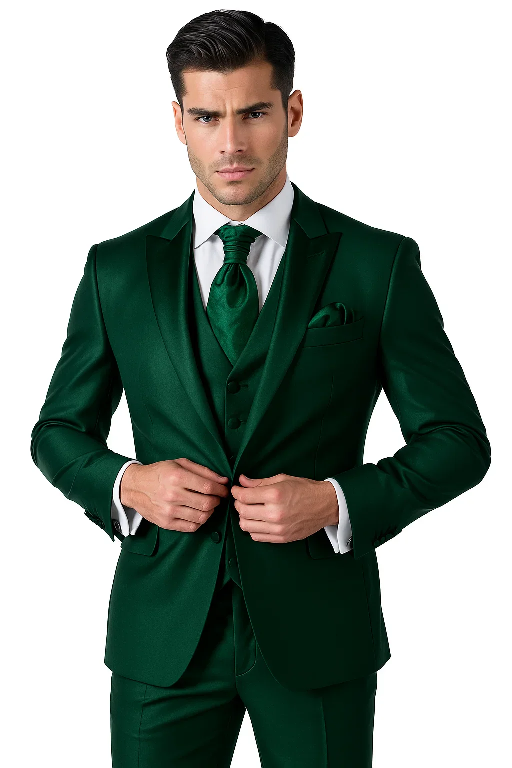 Shiny Suit - Prom Suit - Vested Sateen Flashy Suit - Hunter Green - Emerald Color - Image 6