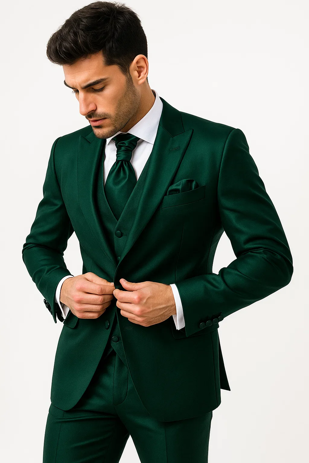 Shiny Suit - Prom Suit - Vested Sateen Flashy Suit - Hunter Green - Emerald Color - Image 7