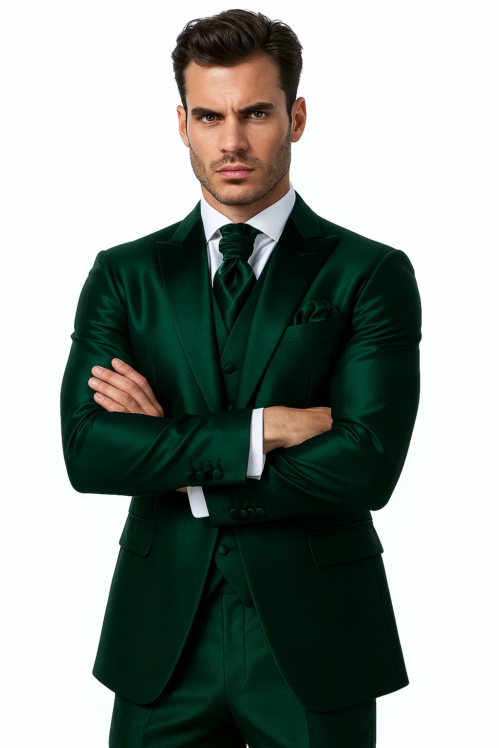 Shiny Suit - Prom Suit - Vested Sateen Flashy Suit - Hunter Green - Emerald Color - Image 8