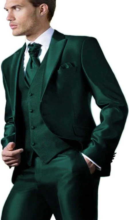 Shiny Suit - Prom Suit - Vested Sateen Flashy Suit - Hunter Green - Emerald Color - Image 9