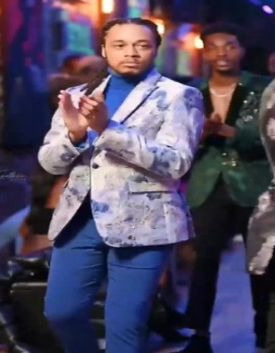 Silver Grey and Blue Paisley Tuxedo Dinner Jacket - White and Royal Floral Prom Blazer - Image 4
