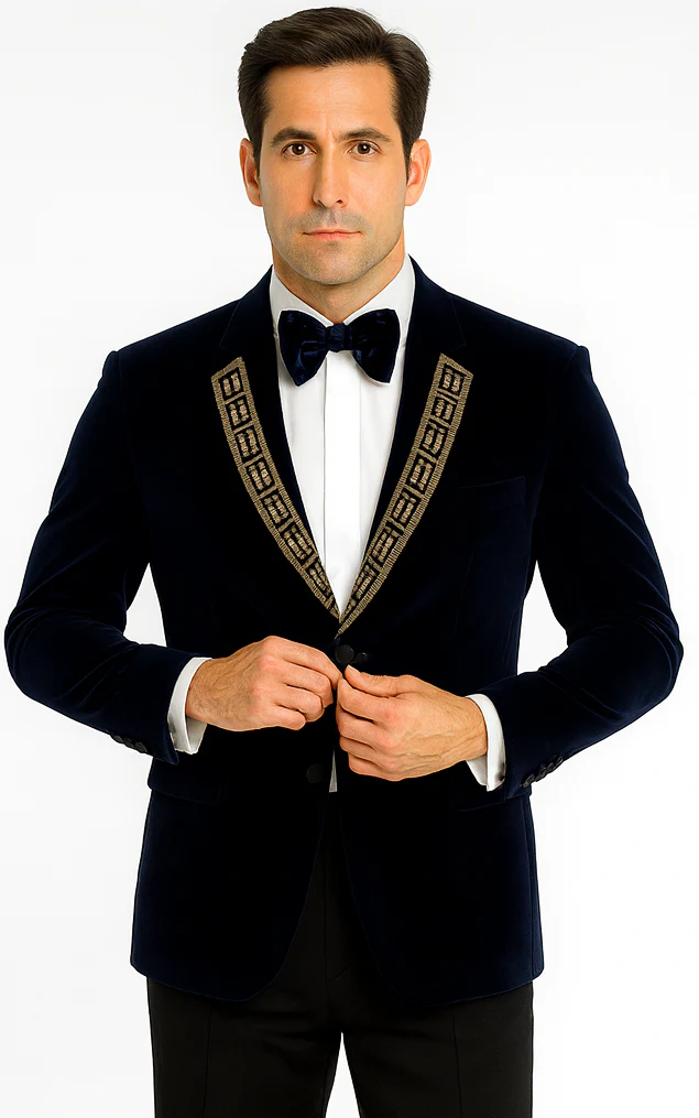 SKU#JA58428 Velvet Suit Matching Velvet Pants - Navy Suit - Image 6