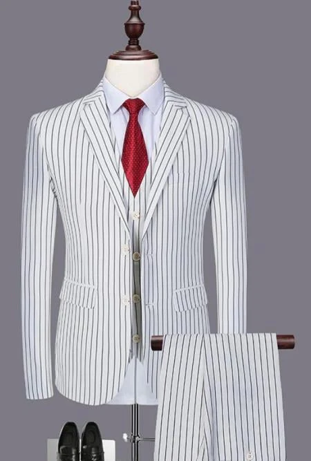 SKU#JA60387 White Suit With Black Pinstripe - 1920's 1940's Dress Suit - Image 4