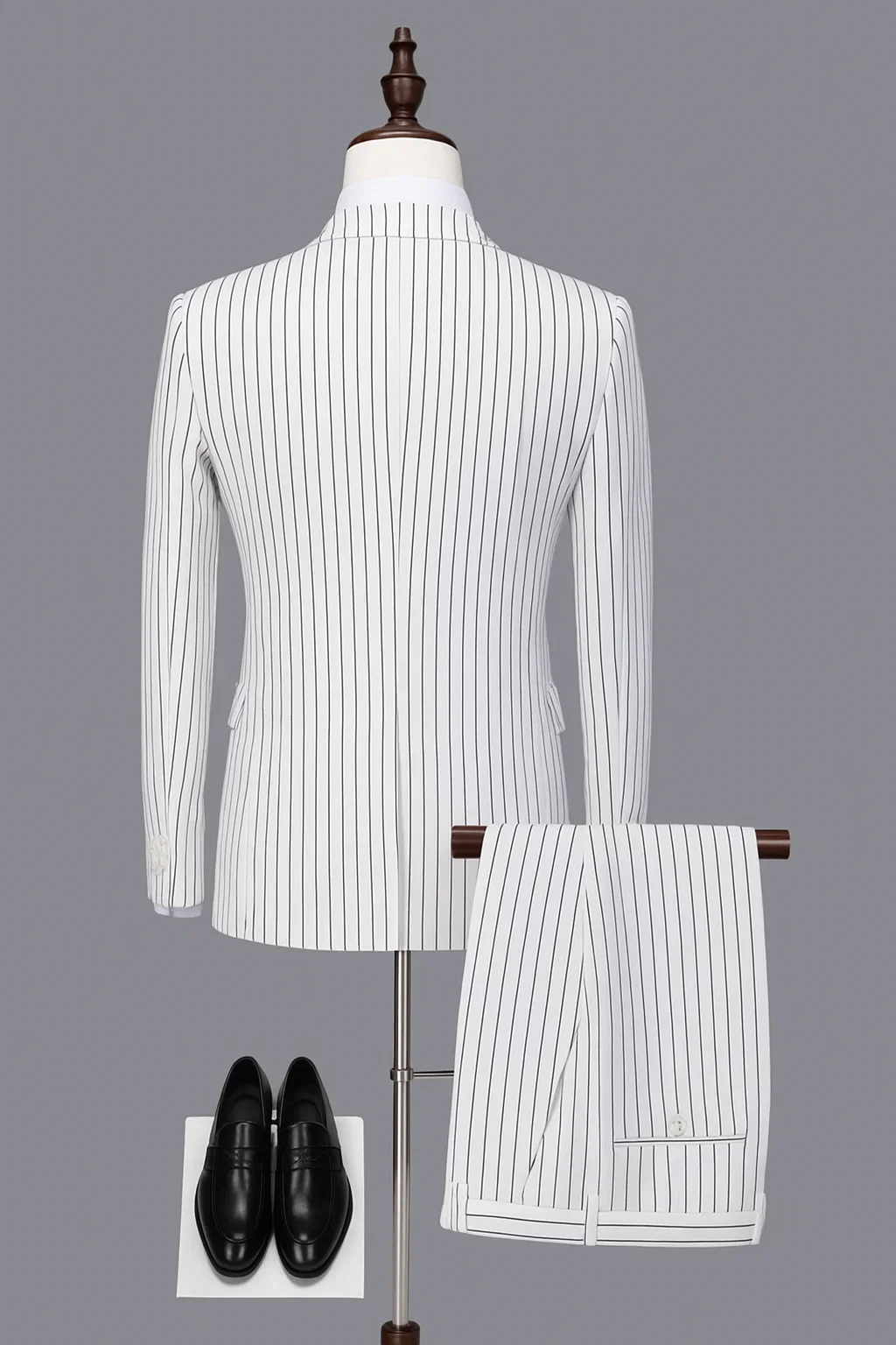 SKU#JA60387 White Suit With Black Pinstripe - 1920's 1940's Dress Suit - Image 5