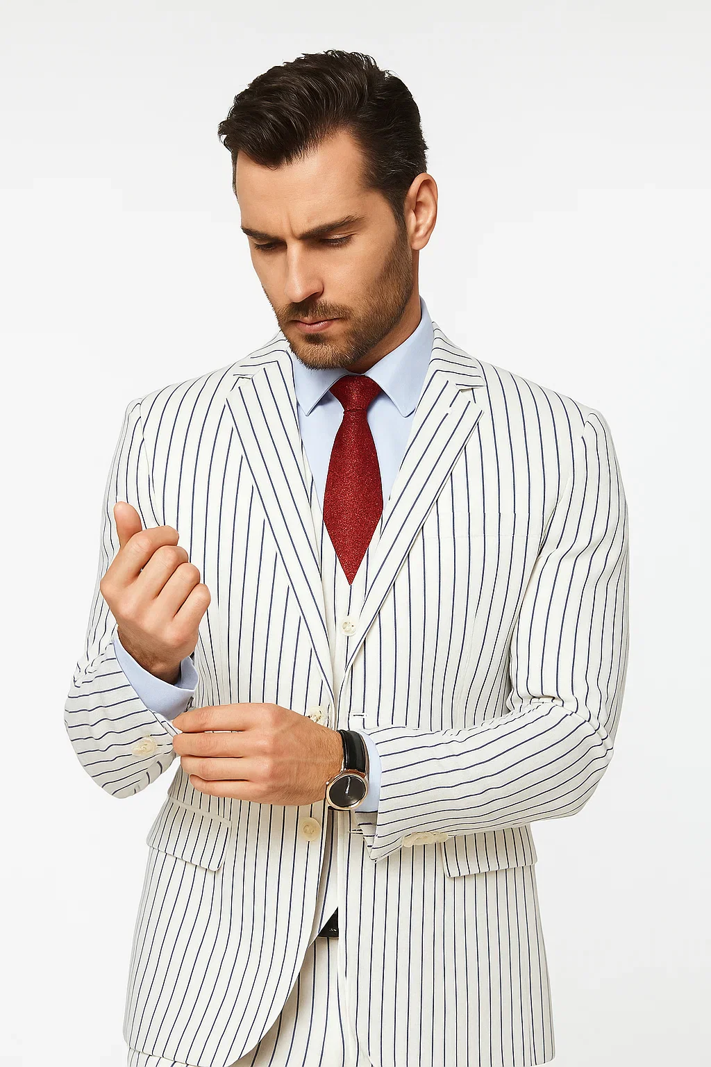 SKU#JA60387 White Suit With Black Pinstripe - 1920's 1940's Dress Suit - Image 6
