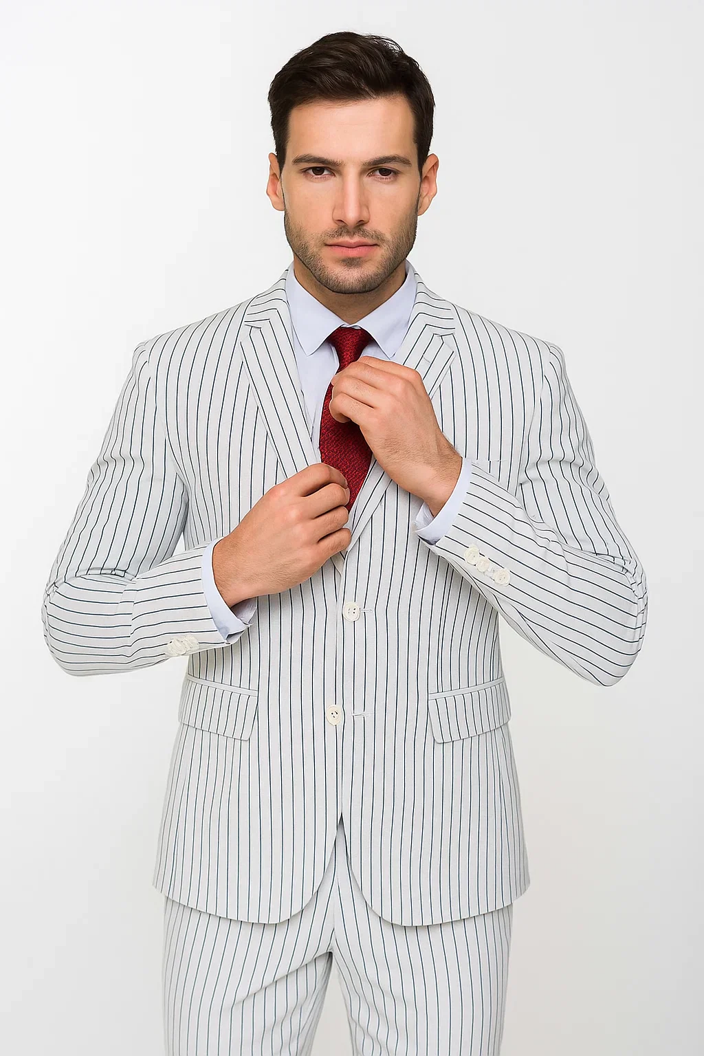 SKU#JA60387 White Suit With Black Pinstripe - 1920's 1940's Dress Suit - Image 7