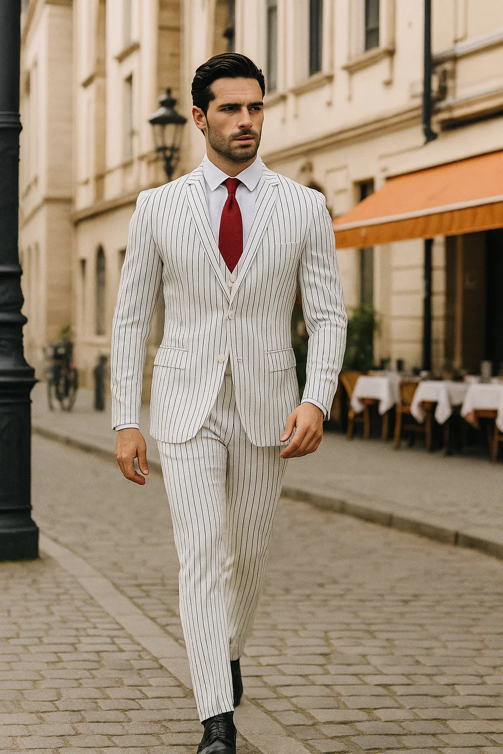 SKU#JA60387 White Suit With Black Pinstripe - 1920's 1940's Dress Suit - Image 9