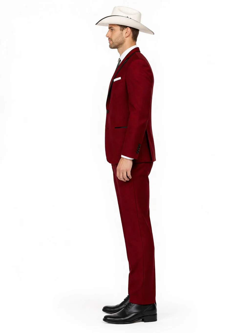 SKU#JA60892 Country Tuxedos For Weddings Mens Traje Vaquero Suit - Burgundy Tuxedo - Image 3