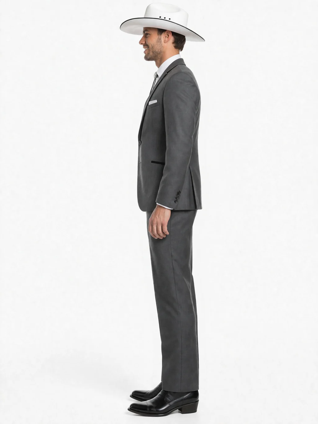 SKU#JA60894 Country Tuxedos For Weddings Mens Traje Vaquero Suit - Dark Grey Tuxedo Slim Fit - Image 3