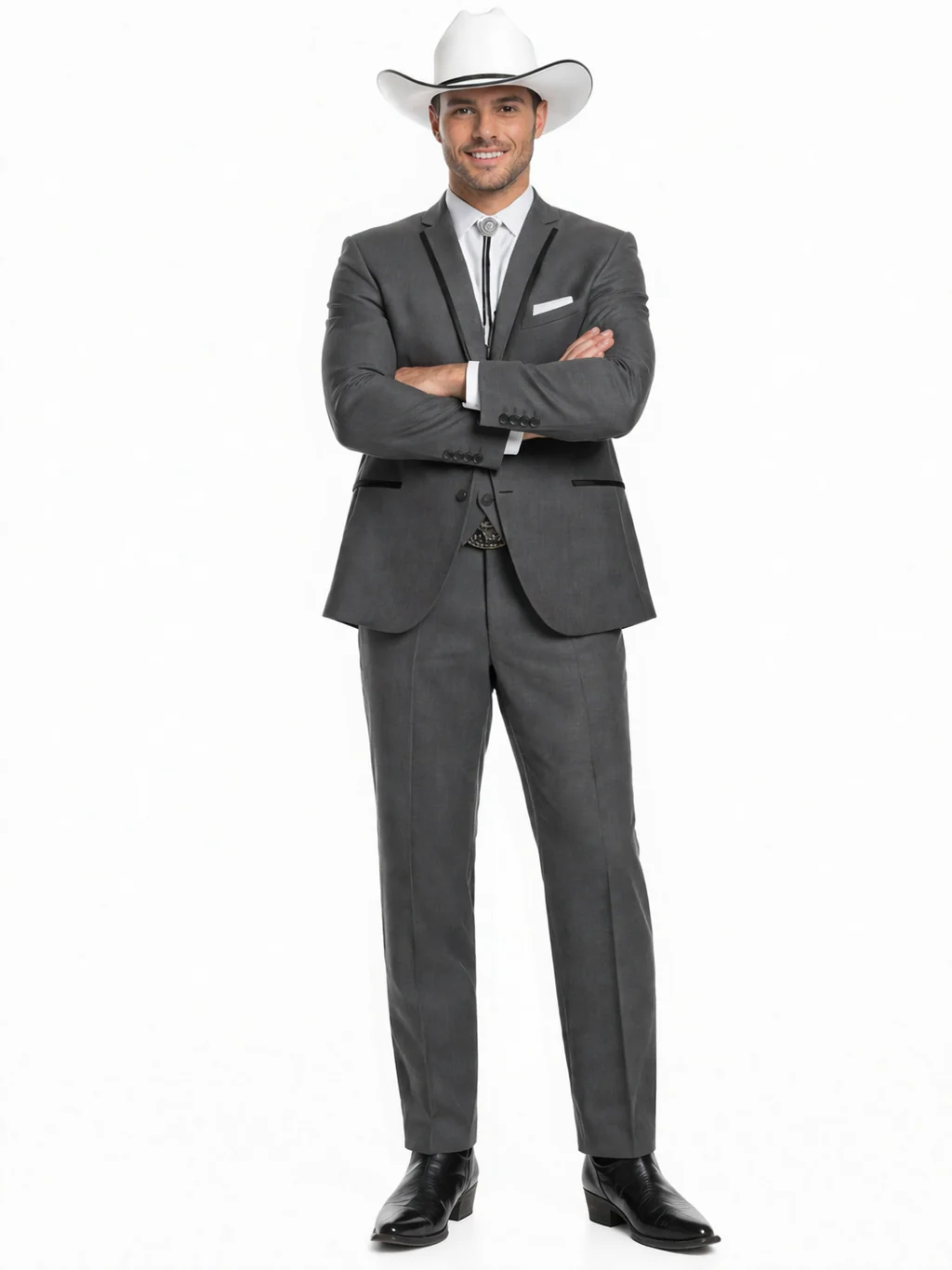 SKU#JA60894 Country Tuxedos For Weddings Mens Traje Vaquero Suit - Dark Grey Tuxedo Slim Fit - Image 5