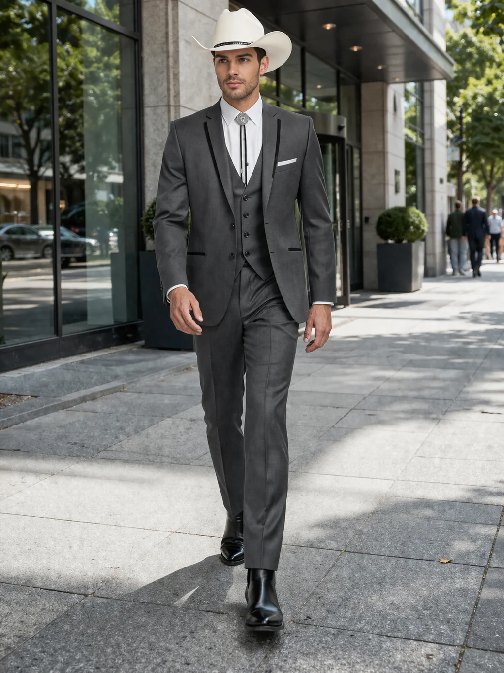 SKU#JA60894 Country Tuxedos For Weddings Mens Traje Vaquero Suit - Dark Grey Tuxedo Slim Fit - Image 6
