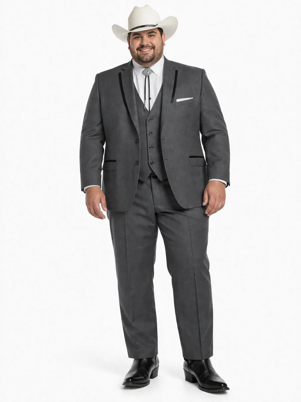 SKU#JA60894 Country Tuxedos For Weddings Mens Traje Vaquero Suit - Dark Grey Tuxedo Slim Fit - Image 7