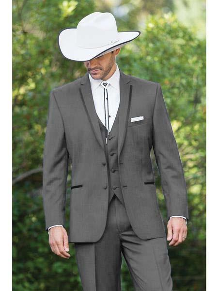 SKU#JA60894 Country Tuxedos For Weddings Mens Traje Vaquero Suit - Dark Grey Tuxedo Slim Fit - Image 9