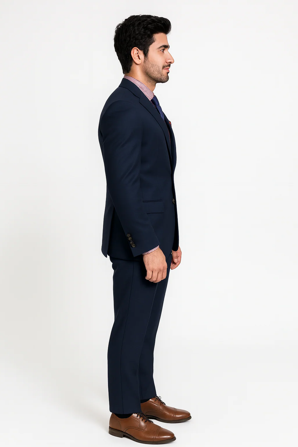 Vitali Brand Suits - Slim Fit 2 Button Sharkskin Textured Pattern Tapered Fit Suit With Vent Dark Blue Online Discount Fashion Sale - Image 3