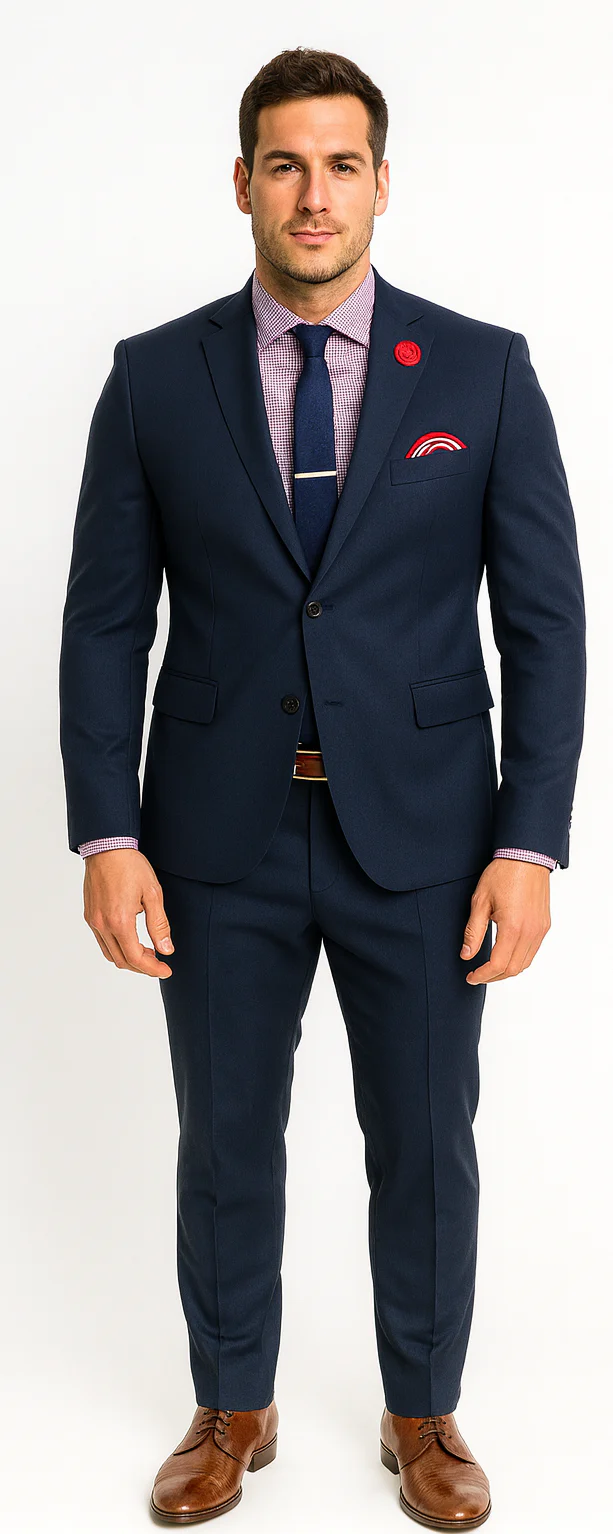 Vitali Brand Suits - Slim Fit 2 Button Sharkskin Textured Pattern Tapered Fit Suit With Vent Dark Blue Online Discount Fashion Sale - Image 7