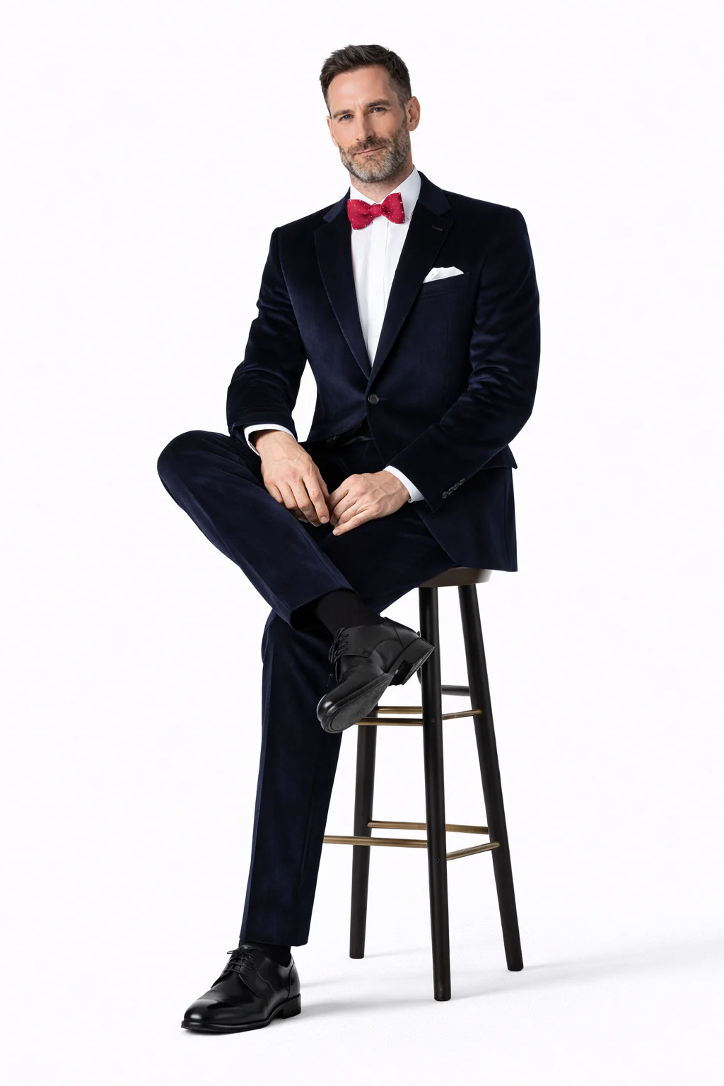 Slim Fit Dark Navy Velvet Suit - Image 5