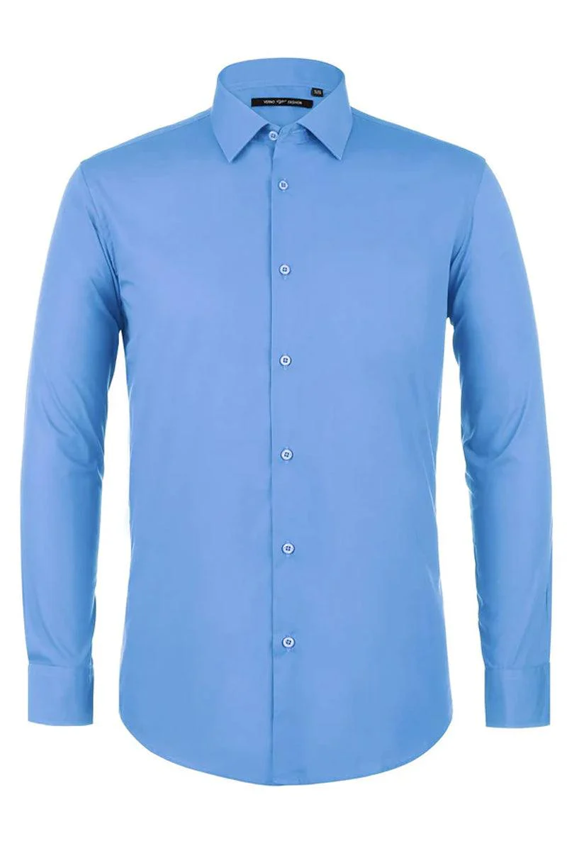 Slim Fit Light Blue Dress Shirt Spread Collar Chic - Image 2