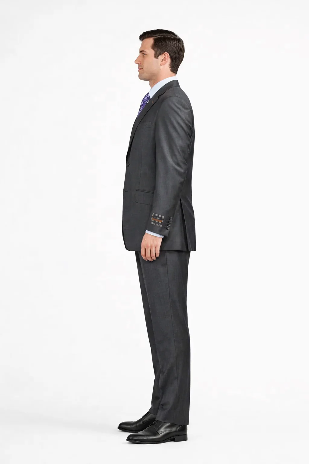 Slim Fit Suit Tapered Leg Lower rise Pants & Get skinny Two Button Three Piece Grey Sharkskin Suit with Contrast Taping - Image 5