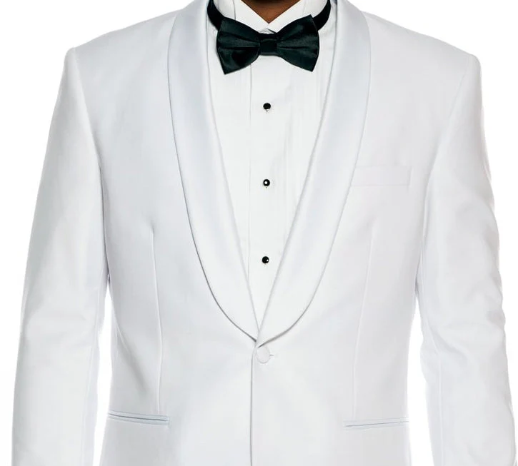 White Slim Fit 2 Piece Tuxedo With Satin Shawl Lapel - Image 2