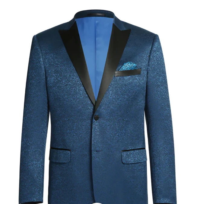 Slim Fitted Mens Teal Blue Jacquard Paisley Blazer – Black Peak Lapel Formal Dinner Jacket Slim Fit - Image 11