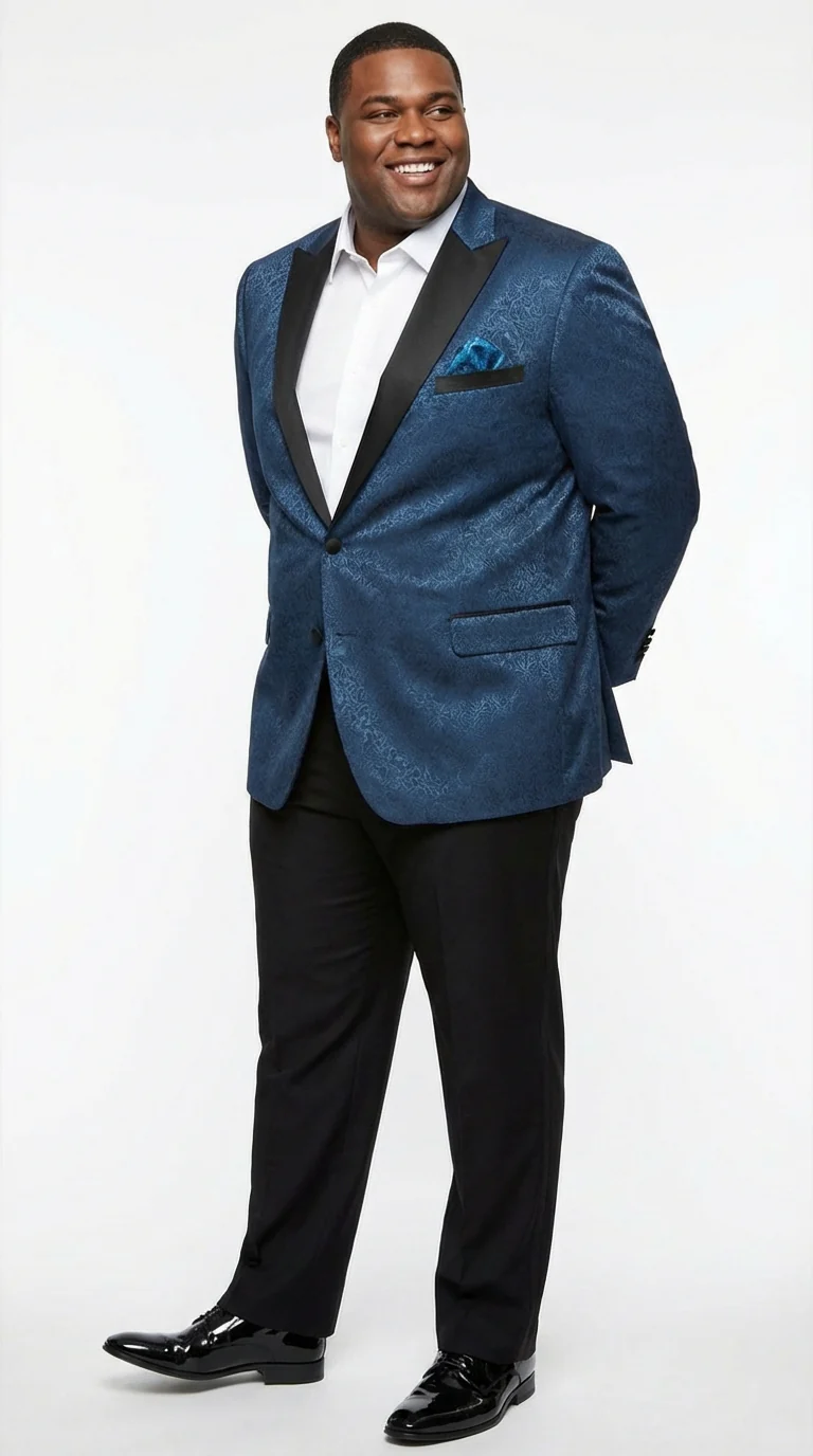 Slim Fitted Mens Teal Blue Jacquard Paisley Blazer – Black Peak Lapel Formal Dinner Jacket Slim Fit - Image 9