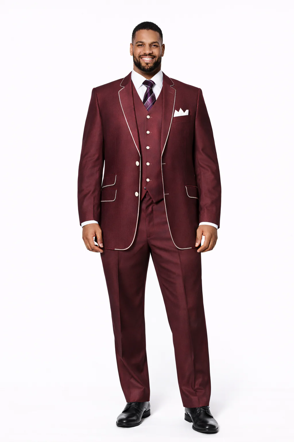 Slim Style   Milano Suits by Milano Moda Men's Burgundy ~ Wine ~ Maroon Suit  Shiny Flashy 3 Piece Burgundy Men's Sharkskin Suit - Image 6