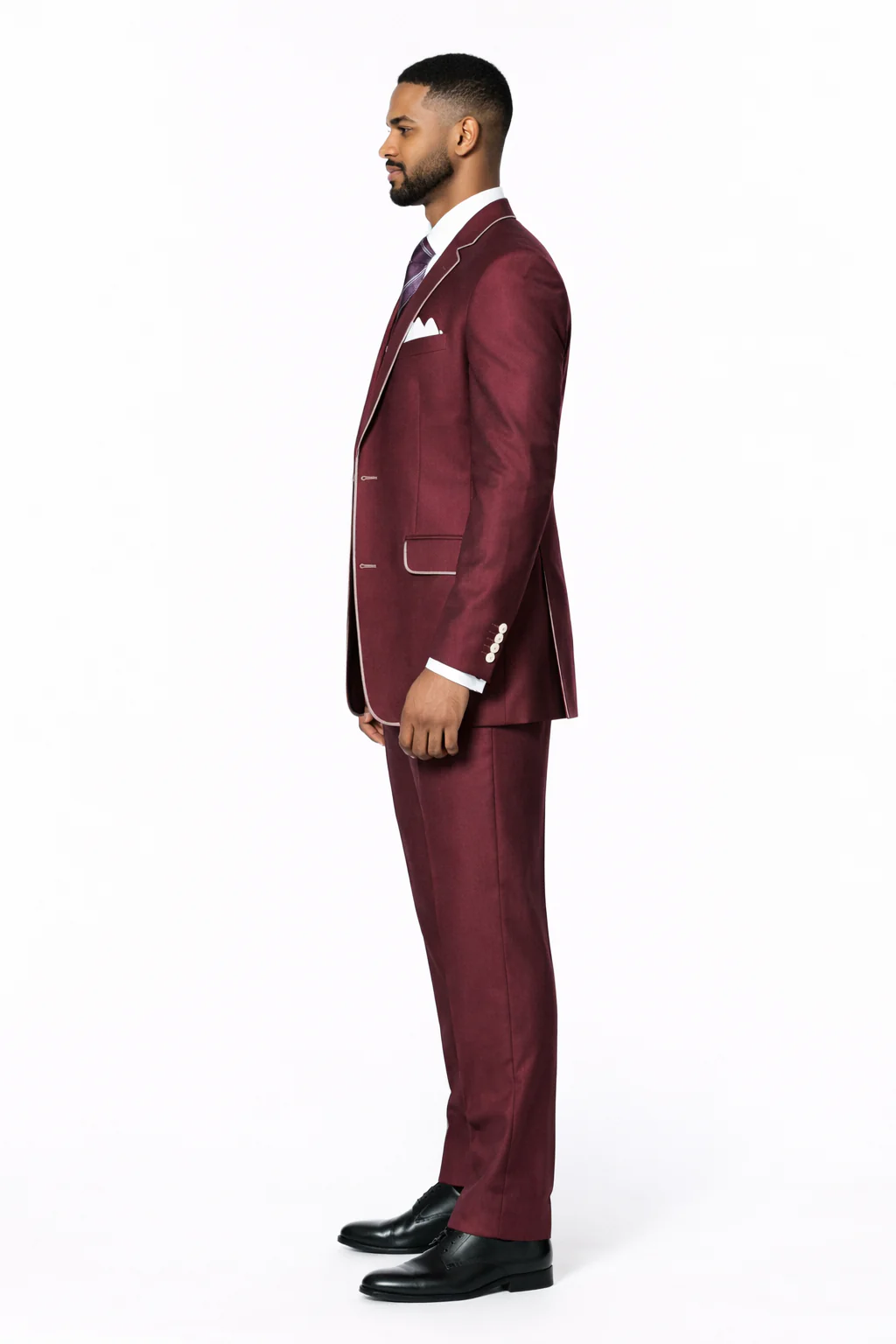 Slim Style   Milano Suits by Milano Moda Men's Burgundy ~ Wine ~ Maroon Suit  Shiny Flashy 3 Piece Burgundy Men's Sharkskin Suit - Image 7
